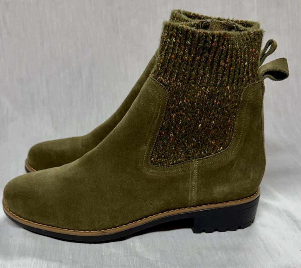 Violet & Red Karen Olive Green Suede Knit Collar Ankle Boots - Picture 5 of 7
